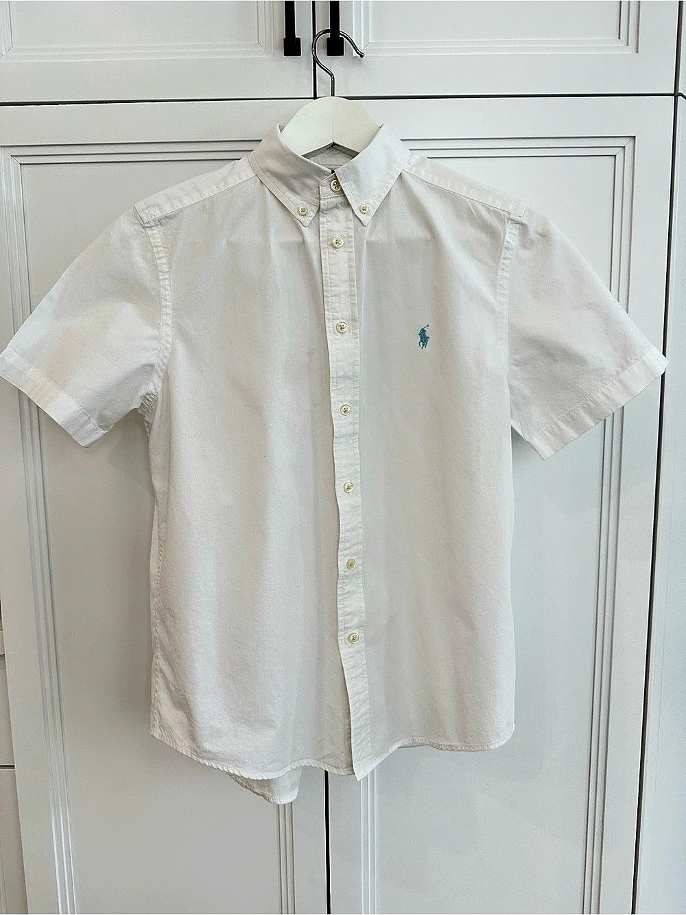 Polo Ralph Lauren Boys White Short Sleeve Button Down Shirt L 14-16 Cotton